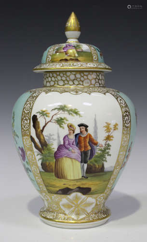 A Dresden porcelain vase and cover