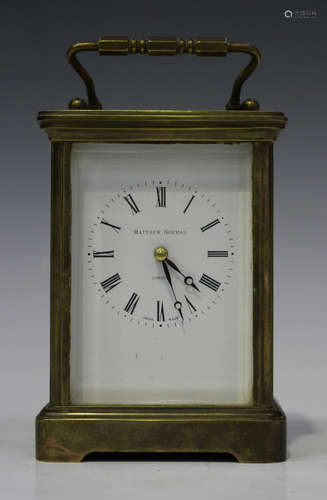 A 20th century brass cased carriage timepiece with eight day movement