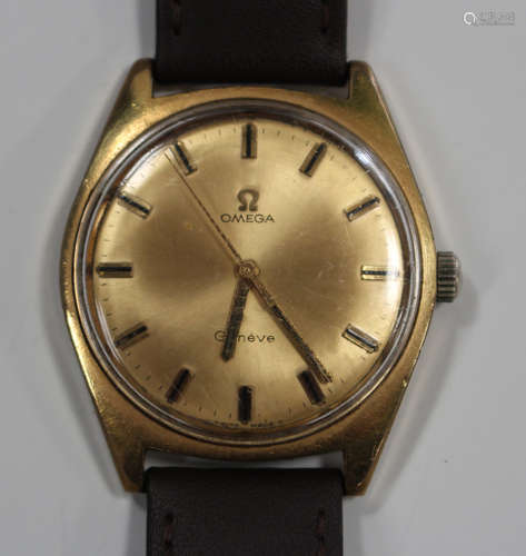 An Omega gilt metal fronted and steel backed gentleman's wristwatch