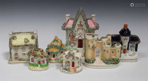 A Staffordshire pottery pastille burner in the form of a castle