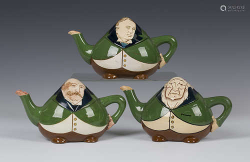 Three Foley 'Intarsio' figural teapots and covers