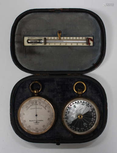 A late 19th century gilt brass pocket barometer