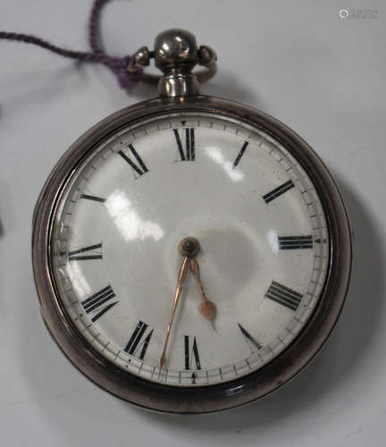 A silver pair cased keywind open-faced gentleman's pocket watch