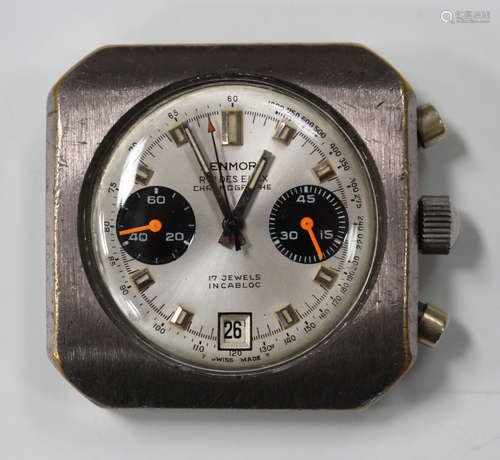 A Benmore Roi Des Eaux steel backed and base metal fronted gentleman's chronograph wristwatch of cut cornered square form