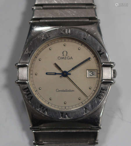 An Omega Constellation Quartz steel gentleman's bracelet wristwatch