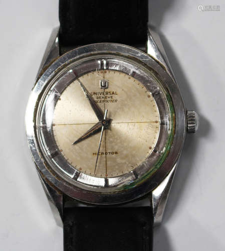 A Universal Polerouter Microtor steel cased gentleman's wristwatch