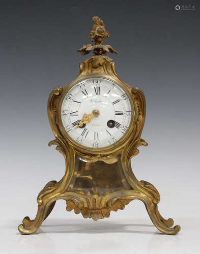 A late 19th century French ormolu mantel clock with eight day movement striking on a bell via an outside countwheel