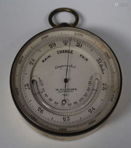 A late 19th century gilt brass cased pocket barometer