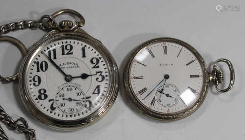 An Illinois Bunn Special keyless wind open-faced white gold plated gentleman's pocket watch