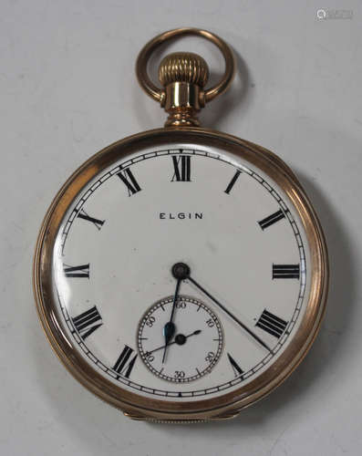 An Elgin 9ct gold cased keyless wind open-faced gentleman's pocket watch