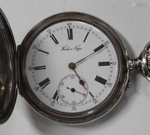 A Russian silver keyless wind hunting cased gentleman's pocket watch