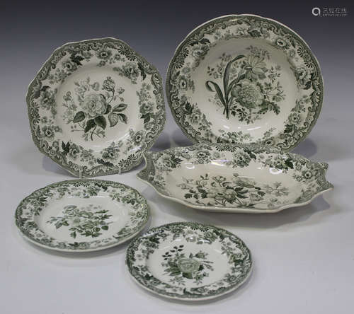 A small group of green printed Spode British Flowers pattern wares