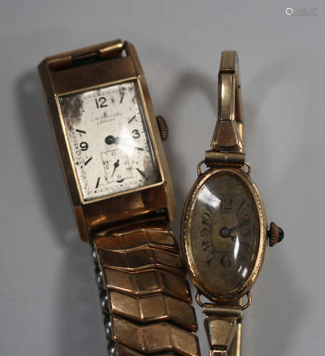 A J.W. Benson 9ct gold rectangular cased gentleman's wristwatch