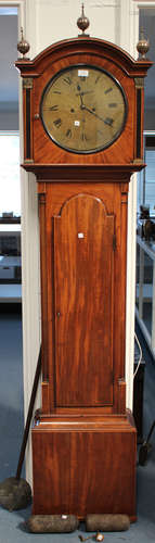 An early 19th century Scottish mahogany longcase clock with eight day movement striking on a bell