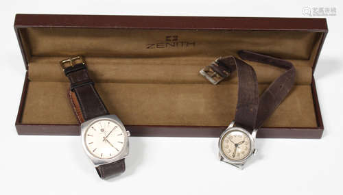 A Zenith steel curved square cased gentleman's wristwatch