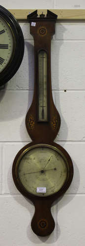 An early 19th century mahogany wheel barometer with alcohol thermometer and silvered dials signed 'Aiano Whitehaven'