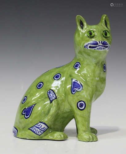 A Mosanic Gallé style faience model of a cat