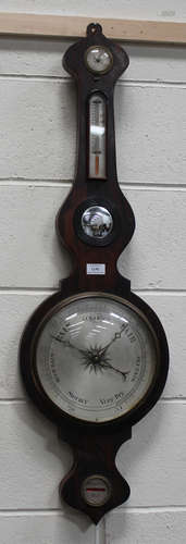 An early Victorian rosewood wheel barometer with alcohol thermometer