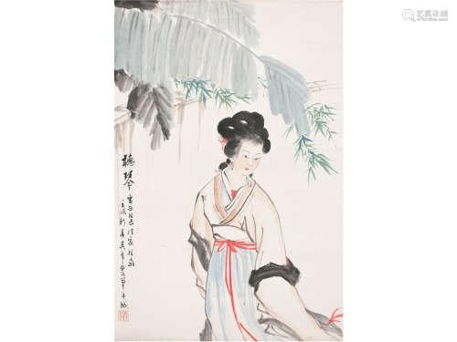 吴青霞（1910～2008） 听琴图 立轴 设色纸本