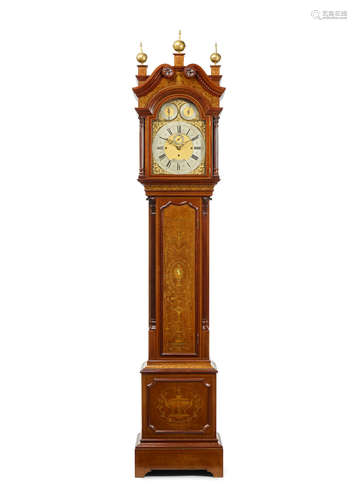 signed 'Edwards & Roberts, Wardour St., London', last quarter 19th century  A very fine inlaid mahogany quarter chiming longcase clock