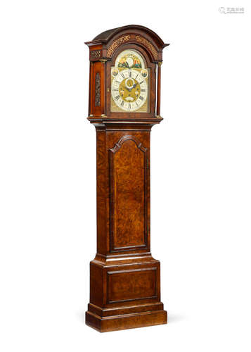 signed William Audouin, London mid-18th century  A fine Anglo Dutch burr walnut six tune musical long case clock