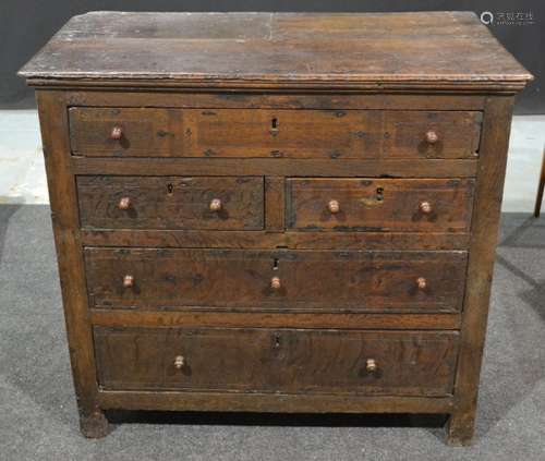 An 18th Century Northern Counties oak chest of five drawers