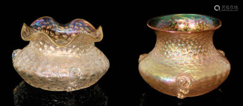 An early 20th Century Loetz Nautilus glass vase of low shouldered form with flared neck