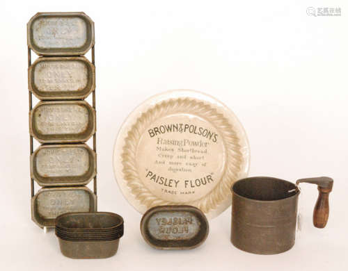 A small collection of assorted late 19th to early 20th Century kitchenalia comprising a Tala 'Full Two Cups' flour sifter