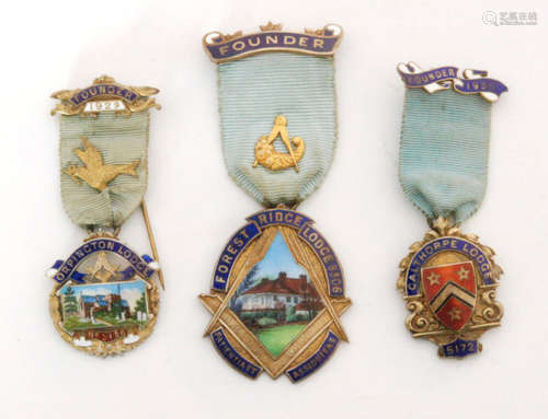 Three hallmarked silver enamelled Masonic Jewels