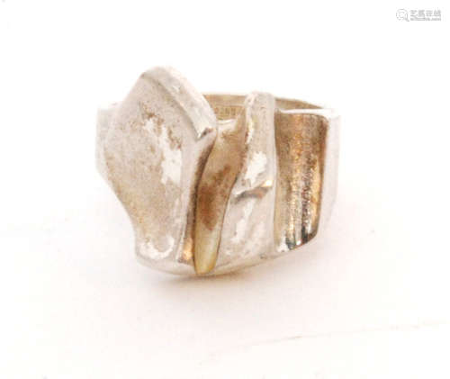 A 1980s Finnish Sterling silver matt finished ring of abstract design