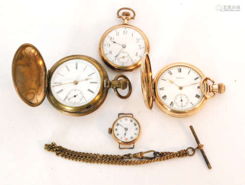 An early 20th Century gold plated crown wind full hunter Waltham pocket watch