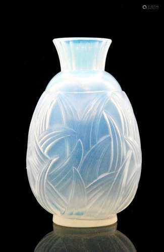 A 1930s Sabino glass vase of footed ovoid form with flared neck