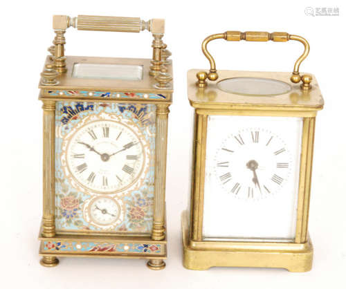 A 19th Century French champ leve enamelled carriage clock with subsidiary dial