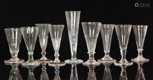 A group of nine 18th Century and later ale glasses comprising plain