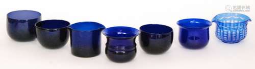 A 19th Century Bristol blue glass finger bowl of flared form with a central applied annulated ring