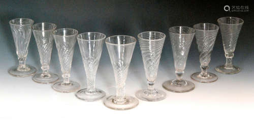 A group of nine mid to late 18th Century ale glasses