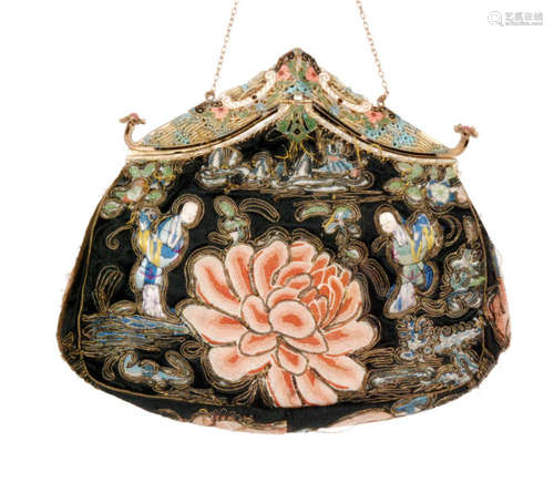 A 1930s ladies vintage Chinoiserie handbag