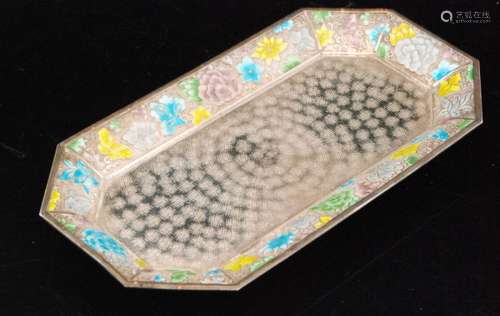 A Chinese silver and enamelled tray