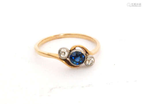 A mid 20th Century sapphire and diamond three stone ring