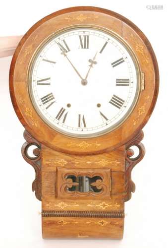 An early 20th Century eight day drop dial wall clock