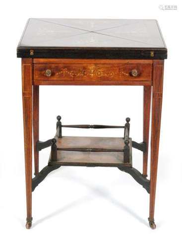 A late Victorian marquetry inlaid rosewood envelope card table