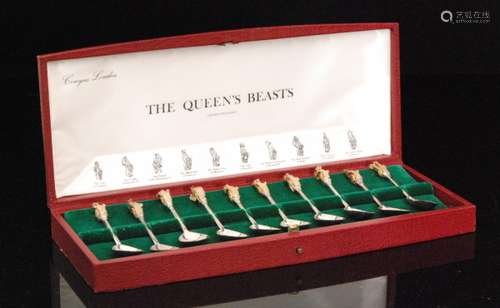 A set of ten hallmarked silver spoons 'The Queens Beasts Spoons'