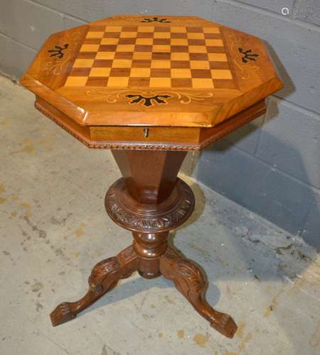 A Victorian octagonal inlaid work table