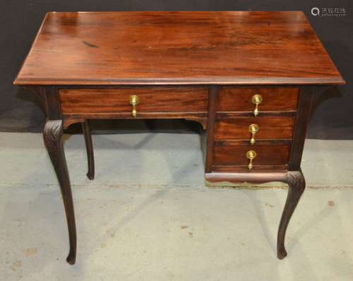 A small Victorian mahogany kneehole desk with single frieze drawer and three short drawers to the side