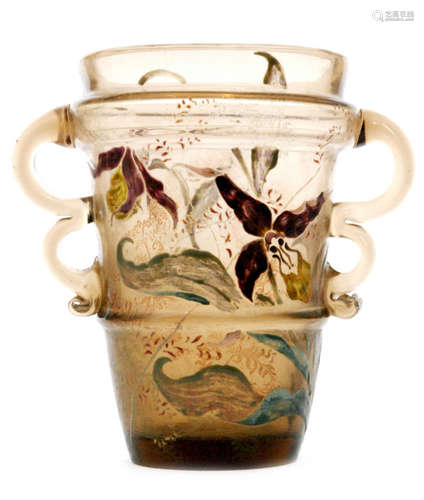 A late 19th Century Emile Galle twin handled glass vase circa 1890