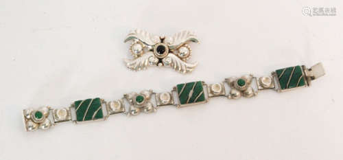 A Mexican silver panel link bracelet