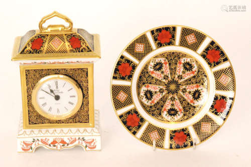 A boxed Royal Crown Derby Old Imari 1128 pattern mantel clock