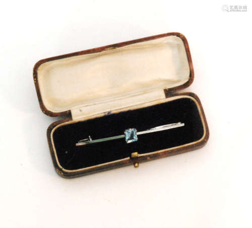 A platinum and aquamarine bar brooch