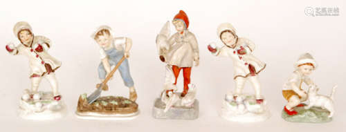 Five Royal Worcester Freda Doughty figures comprising Saturday's Child