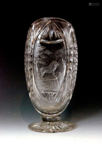 A 1930s Thomas Webb & Son clear crystal glass vase engraved by H.J. Boam